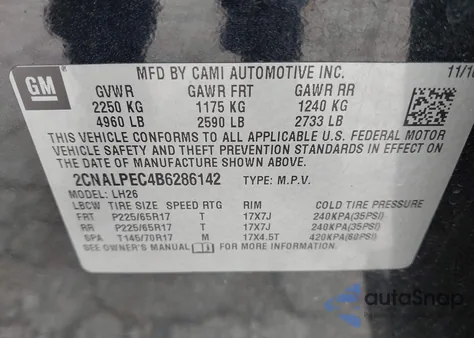 2011 Chevrolet Equinox 2Lt from USA, damaged, VIN 2CNALPEC4B6286142